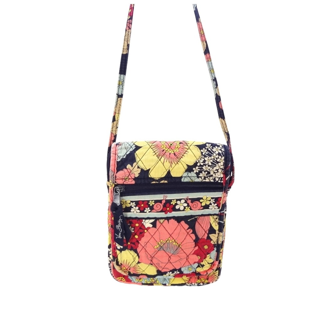 Vera Bradley Village Floral Quilted Cotton Small Crossbody Bag ID Window Blue